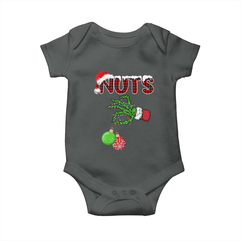 Funny Couples Christmas Baby Onesie Chest And Nuts Matching Holiday Skeleton Hand TS10 Dark Heather Print Your Wear