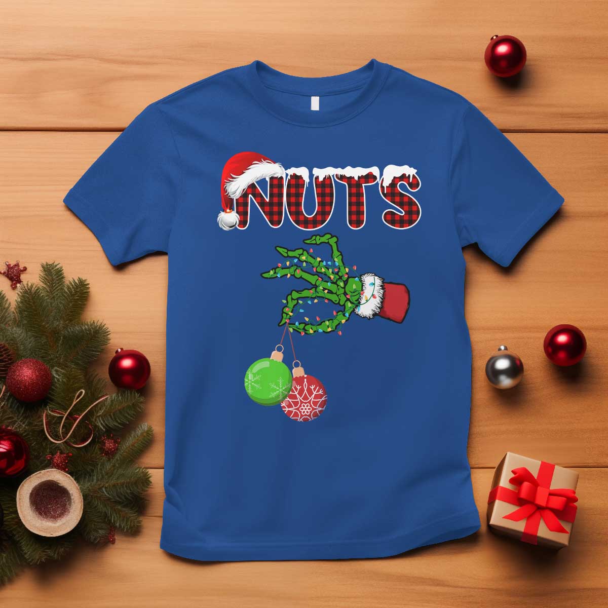 Funny Couples Christmas T Shirt Chest And Nuts Matching Holiday Skeleton Hand TS10 Royal Blue Print Your Wear