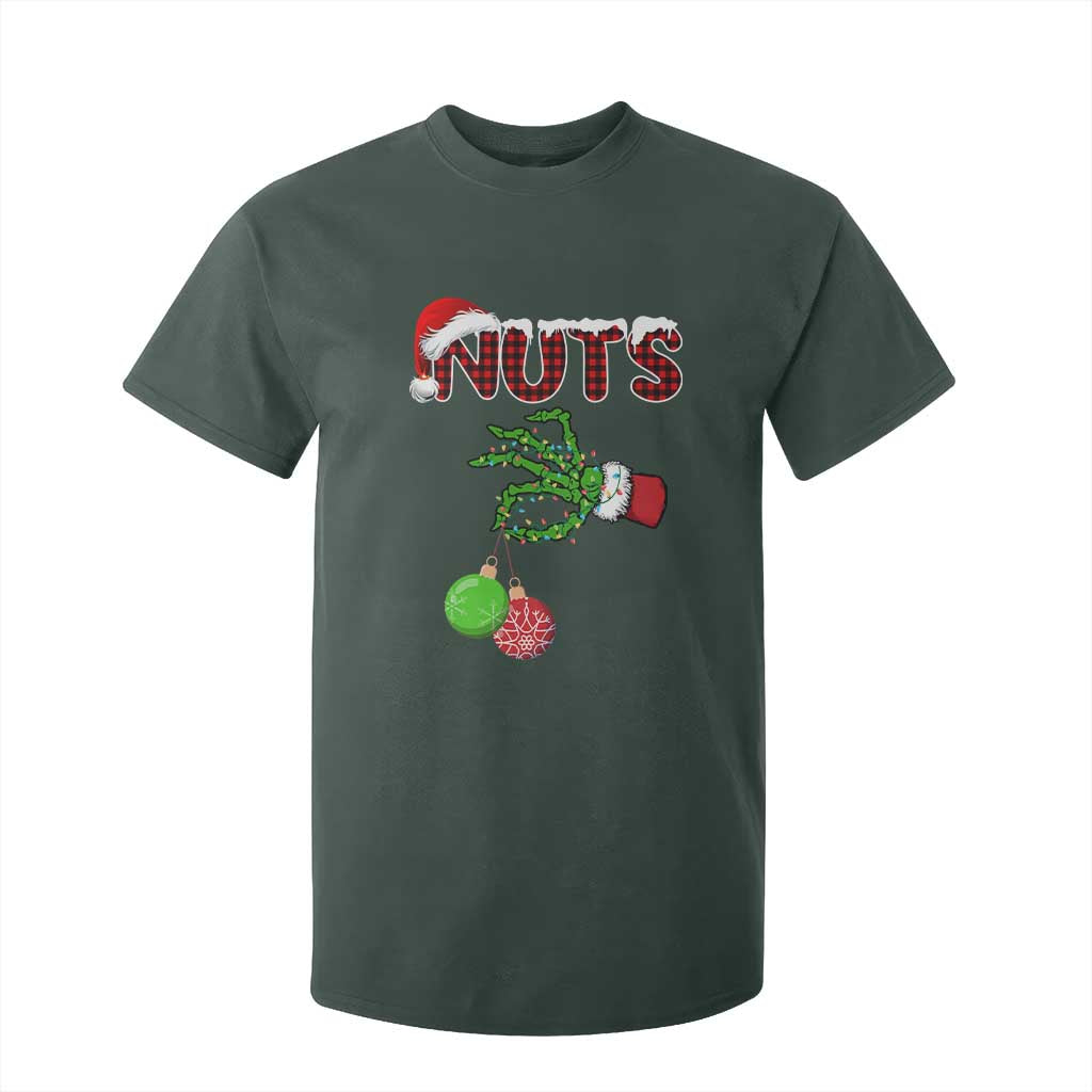 Funny Couples Christmas T Shirt For Kid Chest And Nuts Matching Holiday Skeleton Hand TS10 Dark Forest Green Print Your Wear