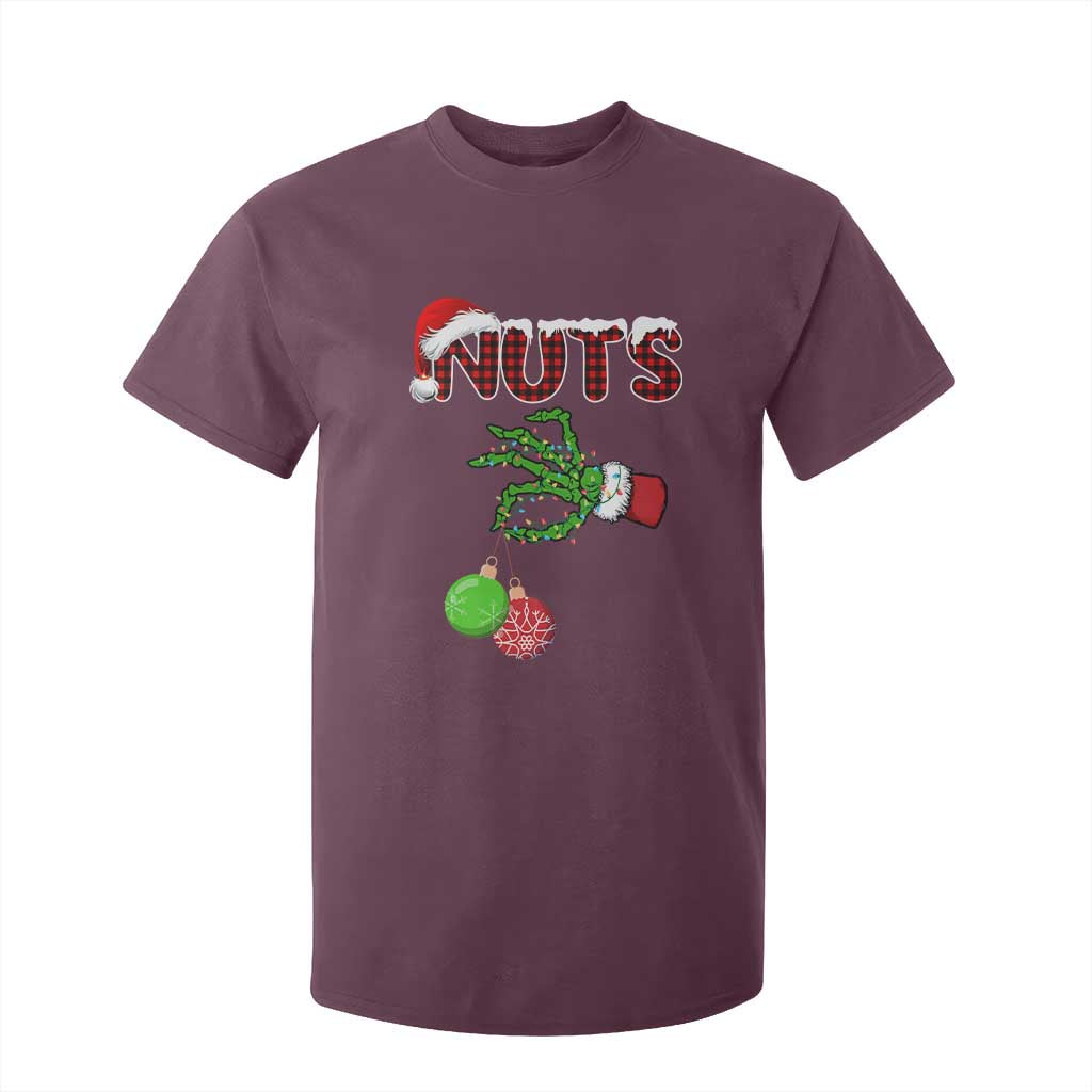 Funny Couples Christmas T Shirt For Kid Chest And Nuts Matching Holiday Skeleton Hand TS10 Maroon Print Your Wear