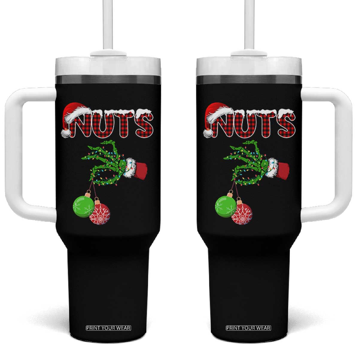 Funny Couples Christmas Tumbler With Handle Chest And Nuts Matching Holiday Skeleton Hand TS10 One Size: 40 oz Black Print Your Wear