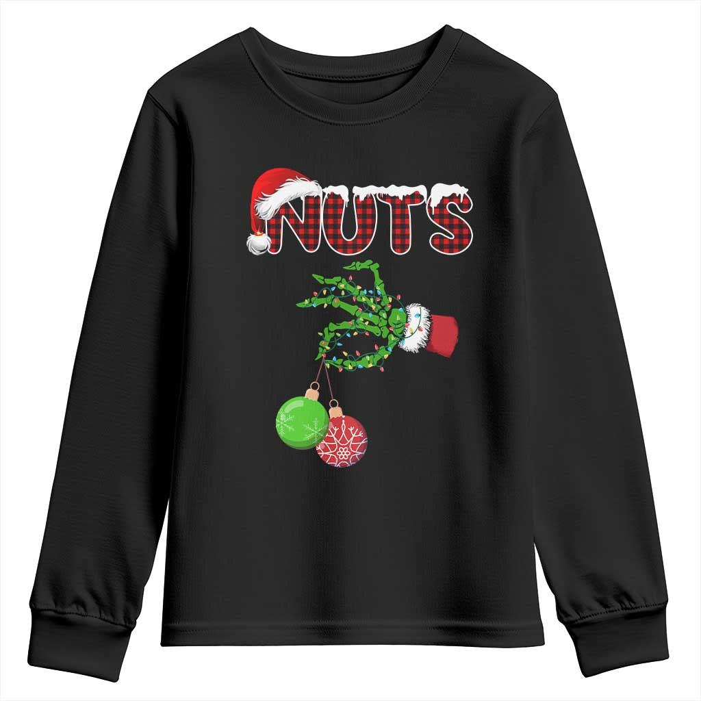 Funny Couples Christmas Youth Sweatshirt Chest And Nuts Matching Holiday Skeleton Hand TS10 Black Print Your Wear