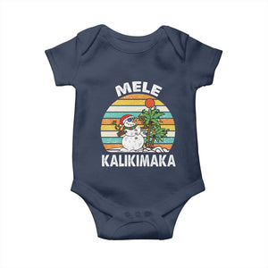 Vintage Cute Mele Kalikimaka Christmas Baby Onesie Funny Snowman Palm Tree Beach Tropical Xmas TS10 Navy Print Your Wear