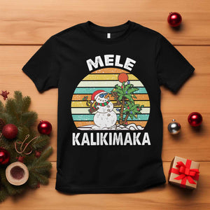 Vintage Cute Mele Kalikimaka Christmas T Shirt Funny Snowman Palm Tree Beach Tropical Xmas TS10 Black Print Your Wear