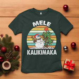 Vintage Cute Mele Kalikimaka Christmas T Shirt Funny Snowman Palm Tree Beach Tropical Xmas TS10 Dark Forest Green Print Your Wear