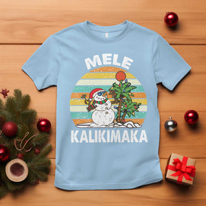 Vintage Cute Mele Kalikimaka Christmas T Shirt Funny Snowman Palm Tree Beach Tropical Xmas TS10 Light Blue Print Your Wear