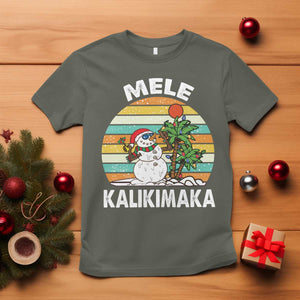 Vintage Cute Mele Kalikimaka Christmas T Shirt Funny Snowman Palm Tree Beach Tropical Xmas TS10 Military Green Print Your Wear