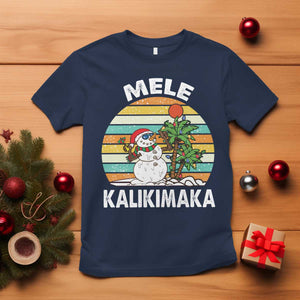 Vintage Cute Mele Kalikimaka Christmas T Shirt Funny Snowman Palm Tree Beach Tropical Xmas TS10 Navy Print Your Wear