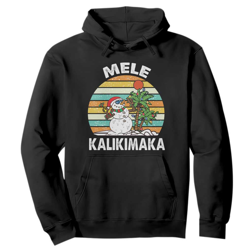 Vintage Cute Mele Kalikimaka Christmas Hoodie Funny Snowman Palm Tree Beach Tropical Xmas TS10 Black Print Your Wear