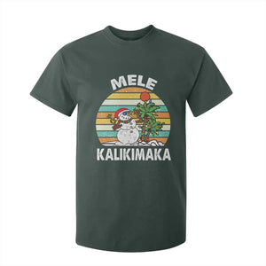 Vintage Cute Mele Kalikimaka Christmas T Shirt For Kid Funny Snowman Palm Tree Beach Tropical Xmas TS10 Dark Forest Green Print Your Wear