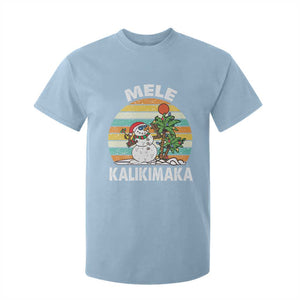 Vintage Cute Mele Kalikimaka Christmas T Shirt For Kid Funny Snowman Palm Tree Beach Tropical Xmas TS10 Light Blue Print Your Wear