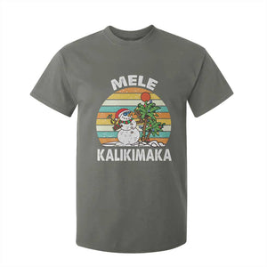 Vintage Cute Mele Kalikimaka Christmas T Shirt For Kid Funny Snowman Palm Tree Beach Tropical Xmas TS10 Military Green Print Your Wear