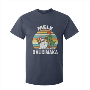 Vintage Cute Mele Kalikimaka Christmas T Shirt For Kid Funny Snowman Palm Tree Beach Tropical Xmas TS10 Navy Print Your Wear