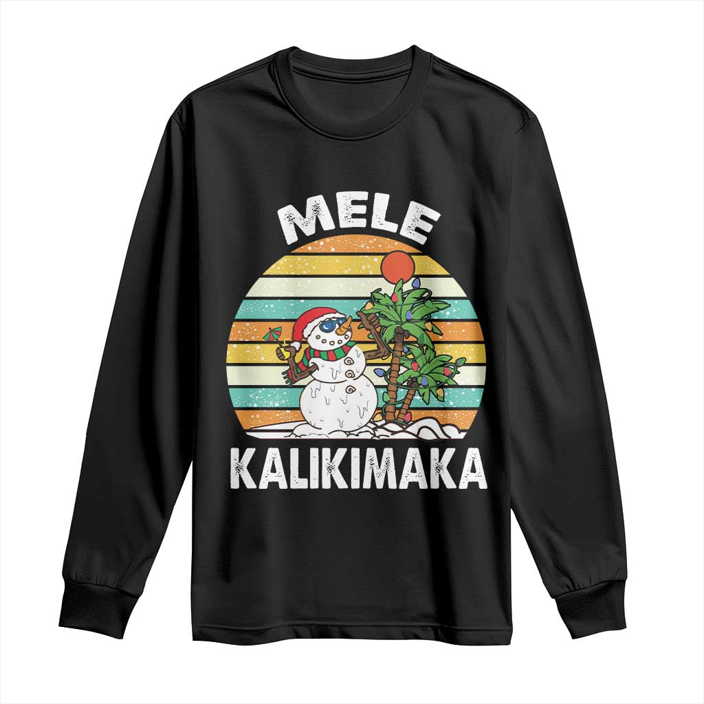 Vintage Cute Mele Kalikimaka Christmas Long Sleeve Shirt Funny Snowman Palm Tree Beach Tropical Xmas TS10 Black Print Your Wear