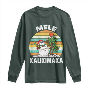 Vintage Cute Mele Kalikimaka Christmas Long Sleeve Shirt Funny Snowman Palm Tree Beach Tropical Xmas TS10 Dark Forest Green Print Your Wear