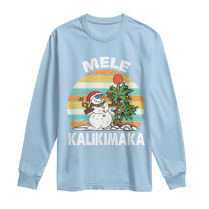 Vintage Cute Mele Kalikimaka Christmas Long Sleeve Shirt Funny Snowman Palm Tree Beach Tropical Xmas TS10 Light Blue Print Your Wear