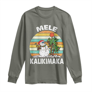 Vintage Cute Mele Kalikimaka Christmas Long Sleeve Shirt Funny Snowman Palm Tree Beach Tropical Xmas TS10 Military Green Print Your Wear