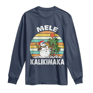 Vintage Cute Mele Kalikimaka Christmas Long Sleeve Shirt Funny Snowman Palm Tree Beach Tropical Xmas TS10 Navy Print Your Wear