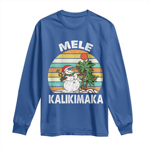 Vintage Cute Mele Kalikimaka Christmas Long Sleeve Shirt Funny Snowman Palm Tree Beach Tropical Xmas TS10 Royal Blue Print Your Wear