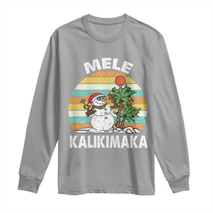 Vintage Cute Mele Kalikimaka Christmas Long Sleeve Shirt Funny Snowman Palm Tree Beach Tropical Xmas TS10 Sport Gray Print Your Wear