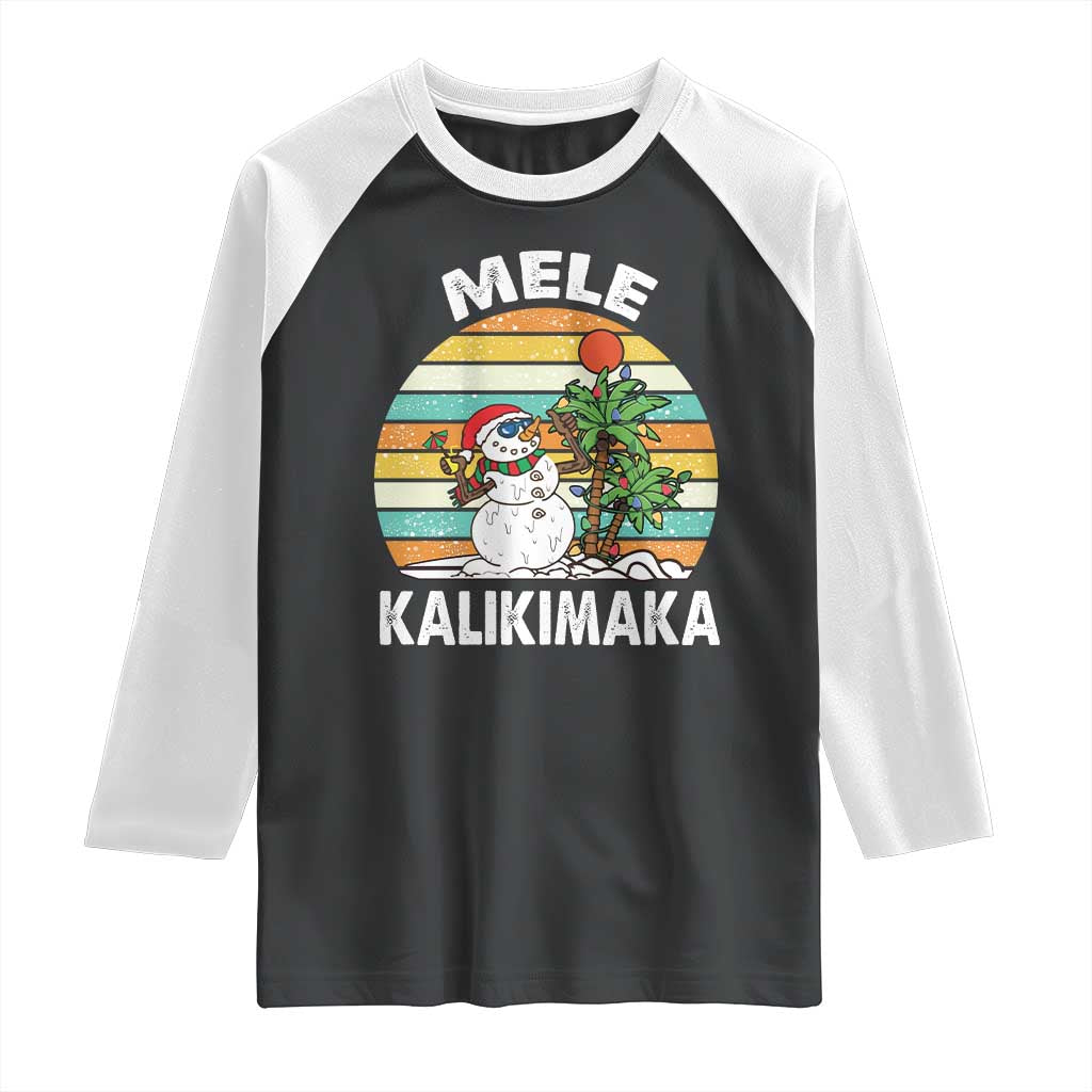 Vintage Cute Mele Kalikimaka Christmas Raglan Shirt Funny Snowman Palm Tree Beach Tropical Xmas TS10 Black White Print Your Wear