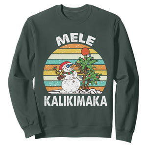 Vintage Cute Mele Kalikimaka Christmas Sweatshirt Funny Snowman Palm Tree Beach Tropical Xmas TS10 Dark Forest Green Print Your Wear