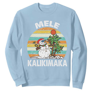 Vintage Cute Mele Kalikimaka Christmas Sweatshirt Funny Snowman Palm Tree Beach Tropical Xmas TS10 Light Blue Print Your Wear