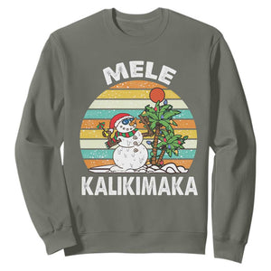 Vintage Cute Mele Kalikimaka Christmas Sweatshirt Funny Snowman Palm Tree Beach Tropical Xmas TS10 Military Green Print Your Wear