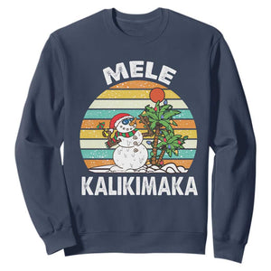 Vintage Cute Mele Kalikimaka Christmas Sweatshirt Funny Snowman Palm Tree Beach Tropical Xmas TS10 Navy Print Your Wear