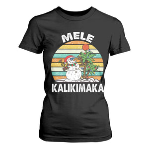 Vintage Cute Mele Kalikimaka Christmas T Shirt For Women Funny Snowman Palm Tree Beach Tropical Xmas TS10 Black Print Your Wear