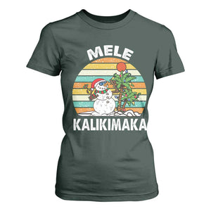 Vintage Cute Mele Kalikimaka Christmas T Shirt For Women Funny Snowman Palm Tree Beach Tropical Xmas TS10 Dark Forest Green Print Your Wear