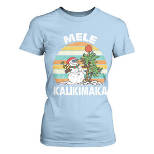 Vintage Cute Mele Kalikimaka Christmas T Shirt For Women Funny Snowman Palm Tree Beach Tropical Xmas TS10 Light Blue Print Your Wear