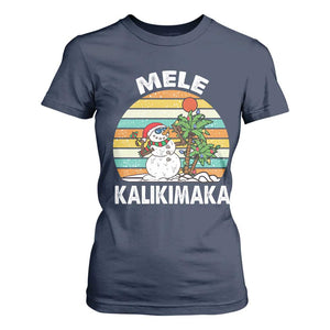 Vintage Cute Mele Kalikimaka Christmas T Shirt For Women Funny Snowman Palm Tree Beach Tropical Xmas TS10 Navy Print Your Wear