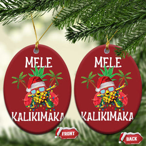 Hawaii Xmas Christmas Ornament Mele Kalikimaka Hawaiian Pineapple Xmas Lights Santa Hat TS10 Oval Red Print Your Wear