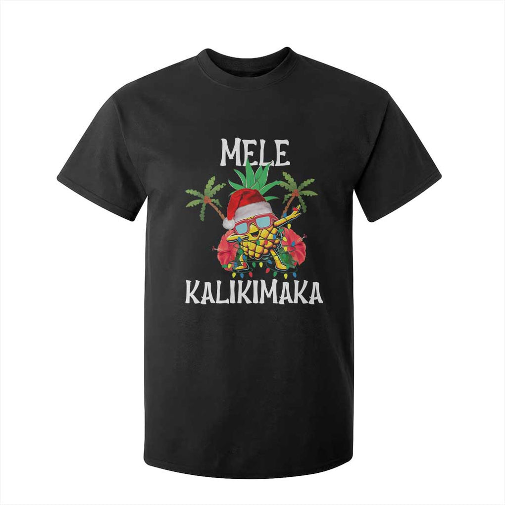 Hawaii Christmas T Shirt For Kid Mele Kalikimaka Hawaiian Pineapple Xmas Lights Santa Hat TS10 Black Print Your Wear