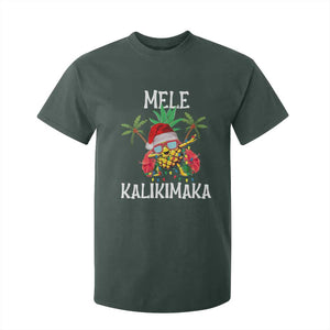 Hawaii Christmas T Shirt For Kid Mele Kalikimaka Hawaiian Pineapple Xmas Lights Santa Hat TS10 Dark Forest Green Print Your Wear