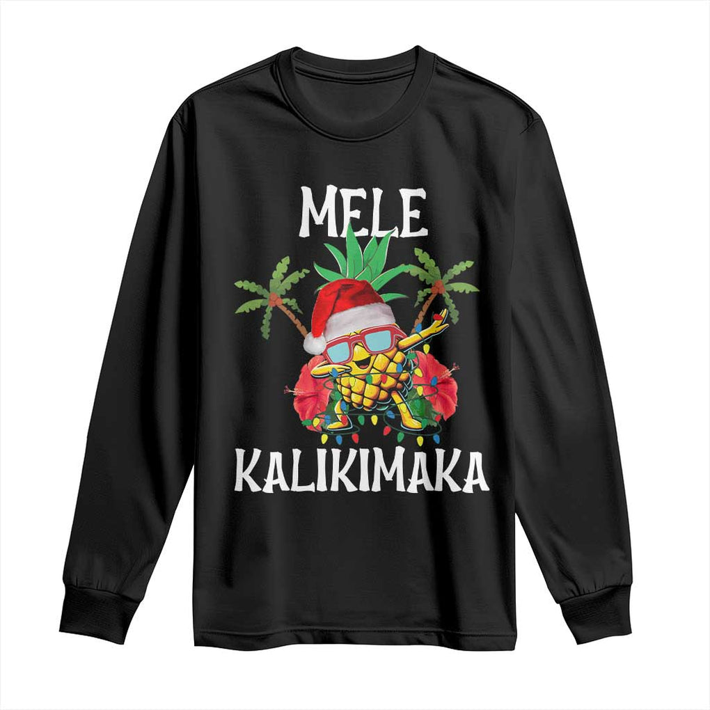 Hawaii Christmas Long Sleeve Shirt Mele Kalikimaka Hawaiian Pineapple Xmas Lights Santa Hat TS10 Black Print Your Wear