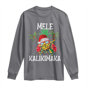 Hawaii Christmas Long Sleeve Shirt Mele Kalikimaka Hawaiian Pineapple Xmas Lights Santa Hat TS10 Charcoal Print Your Wear