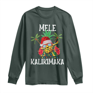 Hawaii Christmas Long Sleeve Shirt Mele Kalikimaka Hawaiian Pineapple Xmas Lights Santa Hat TS10 Dark Forest Green Print Your Wear