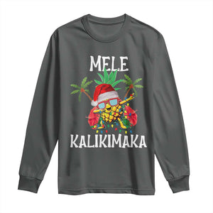 Hawaii Christmas Long Sleeve Shirt Mele Kalikimaka Hawaiian Pineapple Xmas Lights Santa Hat TS10 Dark Heather Print Your Wear