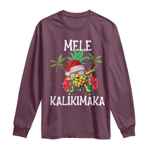 Hawaii Christmas Long Sleeve Shirt Mele Kalikimaka Hawaiian Pineapple Xmas Lights Santa Hat TS10 Maroon Print Your Wear