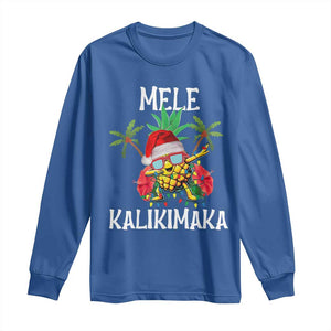 Hawaii Christmas Long Sleeve Shirt Mele Kalikimaka Hawaiian Pineapple Xmas Lights Santa Hat TS10 Royal Blue Print Your Wear