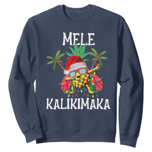 Hawaii Christmas Sweatshirt Mele Kalikimaka Hawaiian Pineapple Xmas Lights Santa Hat TS10 Navy Print Your Wear