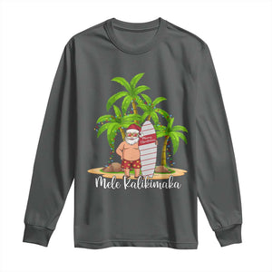 Mele Kalikimaka Hawaiian Christmas Long Sleeve Shirt Hawaii Santa Xmas Beach Family Vacation TS10 Dark Heather Print Your Wear