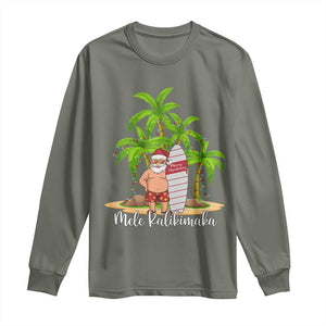 Mele Kalikimaka Hawaiian Christmas Long Sleeve Shirt Hawaii Santa Xmas Beach Family Vacation TS10 Military Green Print Your Wear