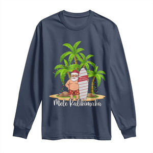 Mele Kalikimaka Hawaiian Christmas Long Sleeve Shirt Hawaii Santa Xmas Beach Family Vacation TS10 Navy Print Your Wear