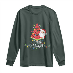 Mele Kalikimaka Hawaiian Christmas Santa Long Sleeve Shirt Watermelon Summer Tree Tropical Xmas TS10 Dark Forest Green Print Your Wear