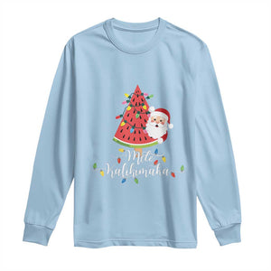 Mele Kalikimaka Hawaiian Christmas Santa Long Sleeve Shirt Watermelon Summer Tree Tropical Xmas TS10 Light Blue Print Your Wear