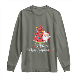 Mele Kalikimaka Hawaiian Christmas Santa Long Sleeve Shirt Watermelon Summer Tree Tropical Xmas TS10 Military Green Print Your Wear