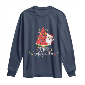 Mele Kalikimaka Hawaiian Christmas Santa Long Sleeve Shirt Watermelon Summer Tree Tropical Xmas TS10 Navy Print Your Wear